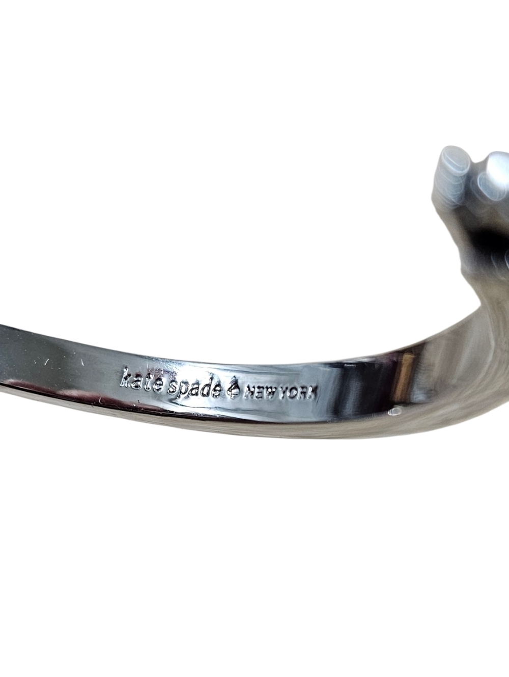 Kate Spade NY Crystal Bow Hinged Bangle Bracelet Silver Tone | Pouch ÷ Box NWOT - Picture 5 of 8